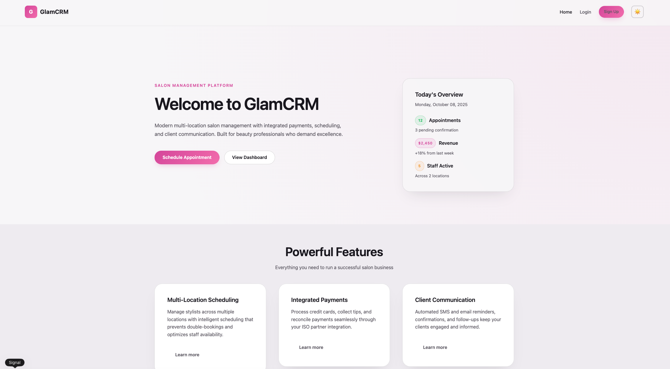 glamcrm.com multi-location salon management platform